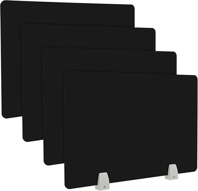 4 Pcs Desk Divider Privacy Panel, 23.6”L X15.8”W Frosted Acrylic Desk Privacy Panels with 8 Clamps for Offices Schools Call Centers (Black)