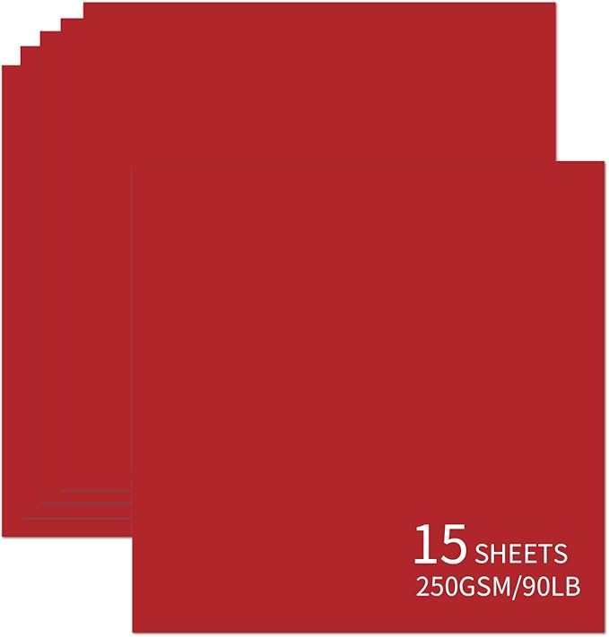 15 Sheets Red Cardstock 12"x12",250gsm/90lb Heavyweight Cardstock Paper, Thick and Smooth Card Stock Perfect for Card Making, Scrapbooking and Crafts
