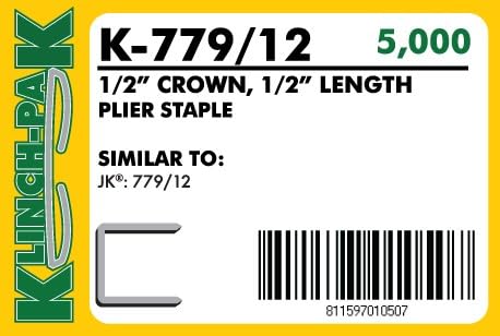 Klinch-Pak K-779/12, 1/2” Leg by 1/2" Wide Crown Heavy-Duty GalvanizedPlier Staples, 5000 Per Package, for stapling Trays, Lids, Bags, Header Cards, Fastening End Caps and Container Inserts