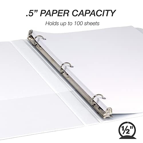 Samsill 0.5 Inch 3 Ring Binders, Made in USA, Economy Round Ring, Clear View Cover, 100 Sheet Capacity - for School, Home, Office - White, 24 Pack