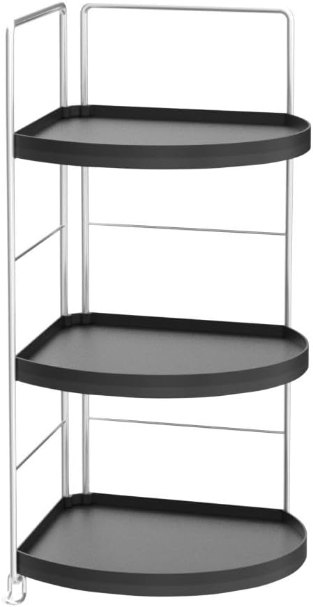 JANUS LiANG 3-Tier Corner Bathroom Organizer Countertop for Storage，Counter Tray and Vanity Organizer，Plastic Counter Organizer for Kithchen, Bathroom, Dresser 10.6 inches (Chrome + Black)