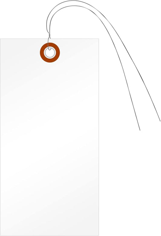 SmartSign 6.25 x 3.125 inch Blank White Shipping Tags with Wires (Size-8), Metal Eyelet, 7.5 mil HDPE Plastic, Writable, Pack of 1000