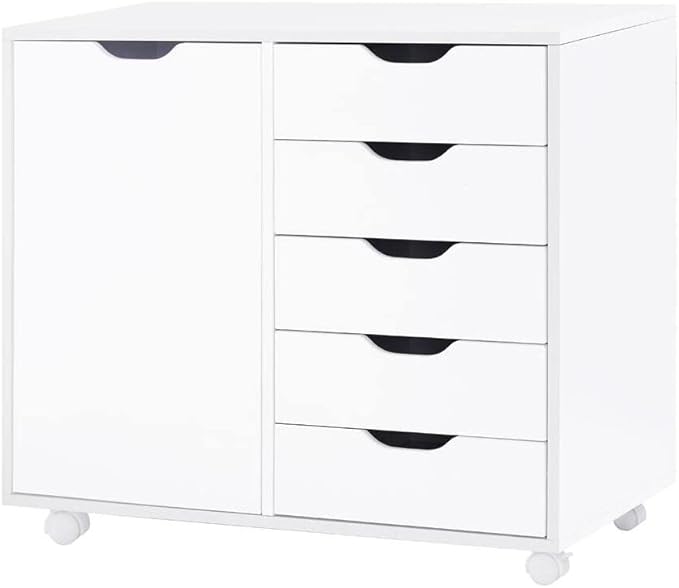 Naomi Home Amy 5-Drawer Craft & Office Storage Cabinet with Shelf, – Rolling Organizer with Pull-Out Door, Adjustable Shelves for Versatile Use, 15.7" D x 18.9" W x 32.2" H