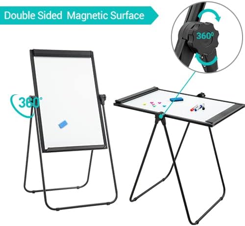 DexBoard U-Stand Whiteboard Easel-36x24 inches Double Sided Magnetic Dry Erase Board Easel, Height Adjustable & 360 Degree Rotating White Board, Black