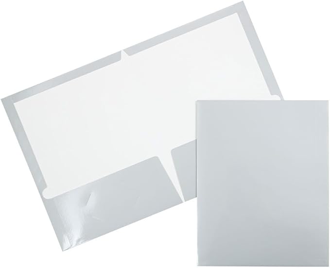 JAM PAPER Laminated Two Pocket Glossy Folders - Silver - 3/Pack