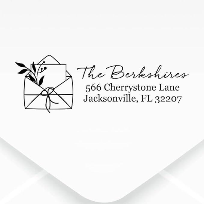 Custom Floral Address Stamp | Choose from 12 Designs | Multiple Ink Color Options | Envelope Return Address Stamp for Couple or Family (Design 4, Large)