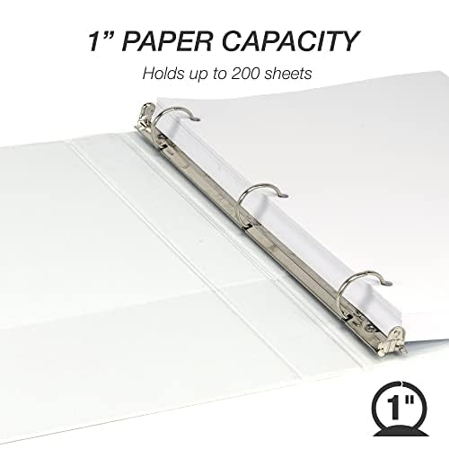 Samsill 1 Inch 3 Ring Binders, Made in USA, Economy Round Ring, Clear View Cover, 200 Sheet Capacity - for School, Home, Office - White, 6 Pack