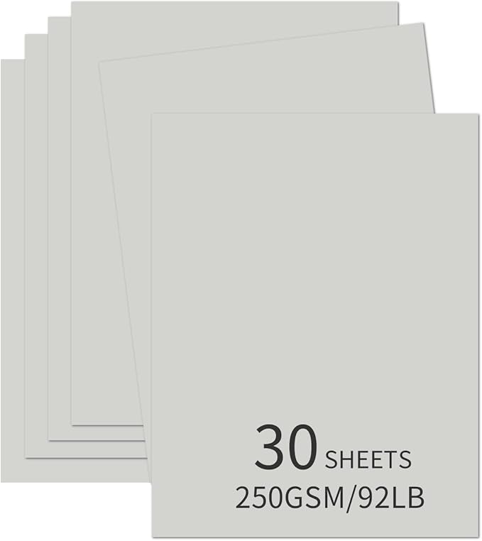 30 Sheets Grey Cardstock 8.5'' x 11'', 250gsm/90lb Heavyweight Cover Cardstock Paper, Thick and Smooth Card Stock Perfect for Invitations, Menus, DIY Cards, Arts and Crafts