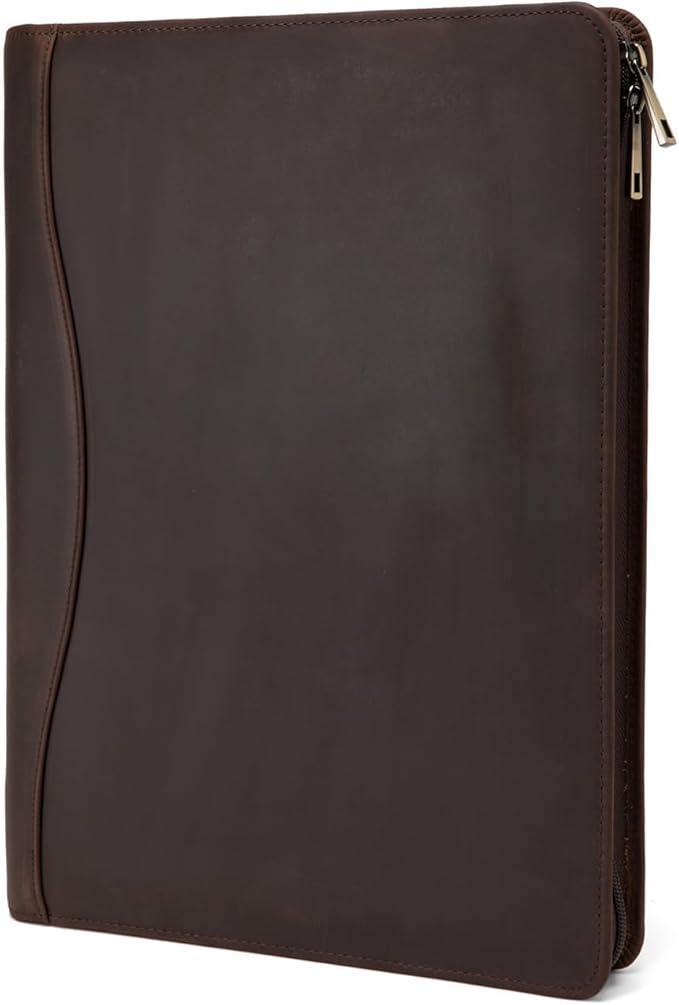 Geslun Genuine Leather Portfolio, Legal Size 8.5 x 14 Pad Holder, Business Padfolio for Men and Women, Zippered 14" Laptop Organizer, Executive Professional Work Travel Notepad Folio, Dark Brown