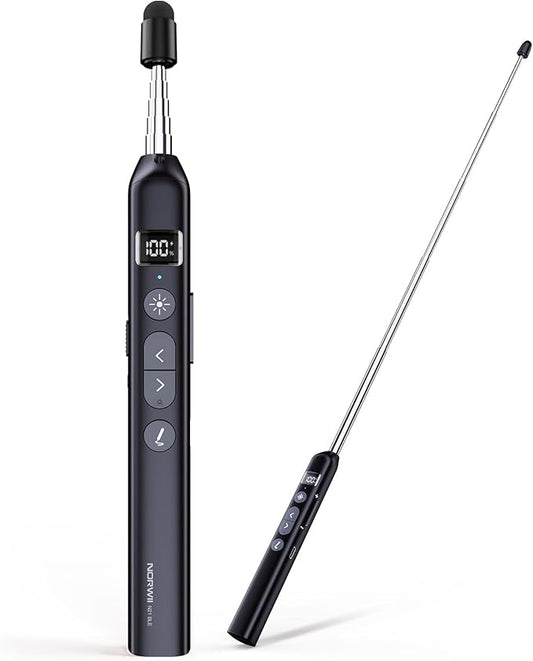 Norwii N21 Bluetooth Presentation Clicker with Telescopic Teaching Pointer, Presentation Remote with Retractable Stick for PowerPiont, Wireless Presenter, Slide Advancer (Black - Red Pointer)