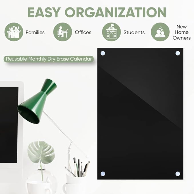 Ships Next Day, Made in USA - Acrylic Dry Erase Board | Non-Magnetic Dry Erase Board | Hanging Frameless White Board | Acrylic for Office, School and Home Walls | for Kids & Adults (Black - 24x30)