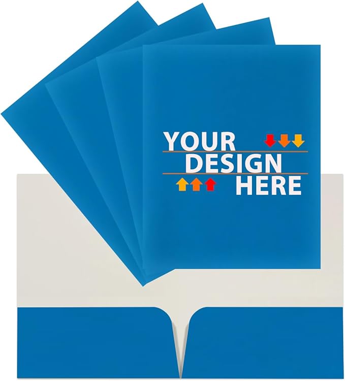 JAM PAPER Custom Printed Semi-Gloss Folders with Round Corner Pockets - Personalized Logo & Text - 12pt C1S - Blue - 250/Pack