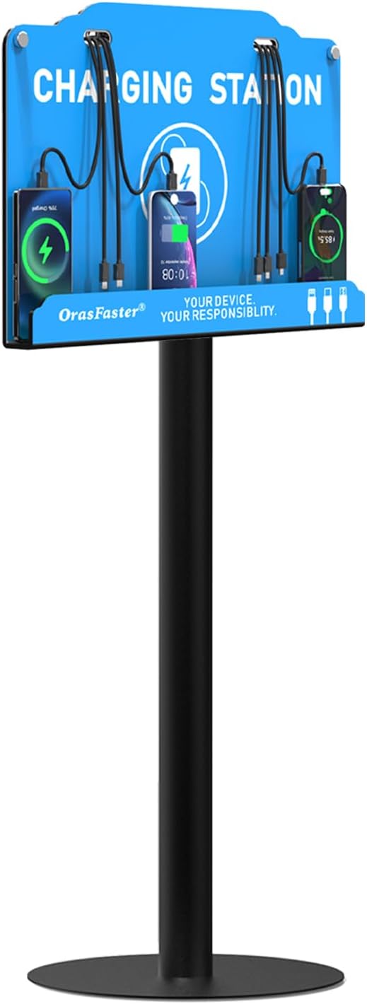 Orasfaster Floor Standing Cell Phone Charging Station Multi-Device Station with 8 Charger Ports Compatible with Smartphones Tablets Application for Schools, Office, Shopping Malls