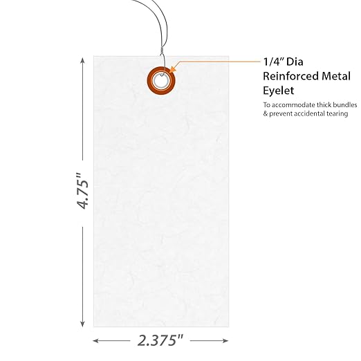 SmartSign Blank White Shipping Tags with Wire, Size #5 | 4 3/4" x 2 3/8" Tyvek, Pack of 1000, Made in USA