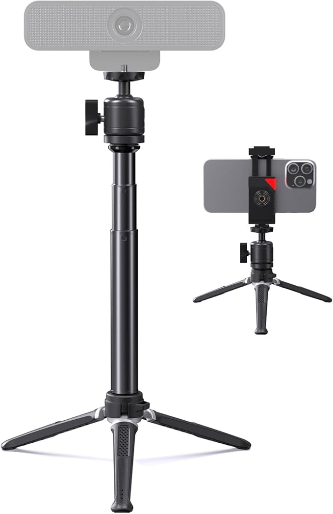 Webcam Tripod Stand for Desk, 3 Level Extendable Camera Tripod Mount for Logitech Webcam C920 C922 C922x C925e C930 C930e C615 Brio 4K NexiGo N60 and More, Camera and Phone Holder with 1/4" Thread