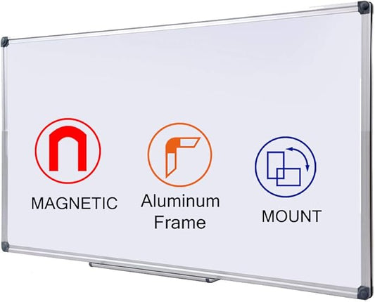 Magnetic Dry Erase Board with Pen Tray, 48 x 24 Inch, Aluminum Frame Portable Wall Mounted Whiteboard Message Presentation Writing Board for Office & Classroom