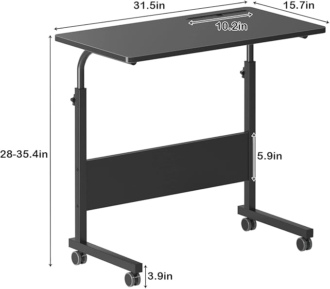 DlandHome Side Table 31.4 Inches w/Tablet Slot & Wheels Adjustable C Table Movable Portable Computer Stand for Bed Sofa, Black 05#3-80B