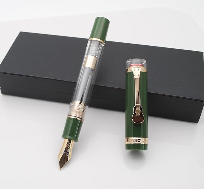 JINHAO 1935 Fountain Pen TIANDAO Series #8 Nib Ink Pen with Guitar-Shaped Clip and Ink Converter (F Nib 0.5mm, Army Green)