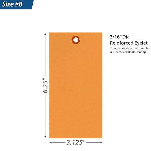SmartSign (Pack of 100) 6.25 x 3.125 inch “Orange” Blank Tyvek Shipping Tags with Metal Eyelets, Size #8, 8 mil Thick Tyvek, Made in USA