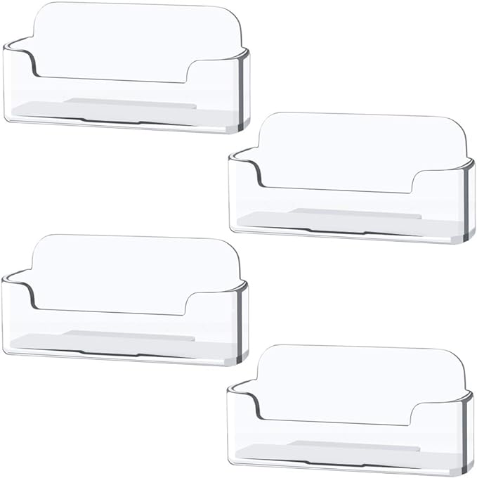 Qizpcer 4 Pack Clear Plastic Business Card Holder,Acrylic Business Card Display for Desk Business Card Stand