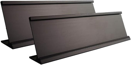 2" x 10" Aluminum Desk Name Plate Holder, Office Business Desk Sign Holder Desktop 2 Pack (Black)