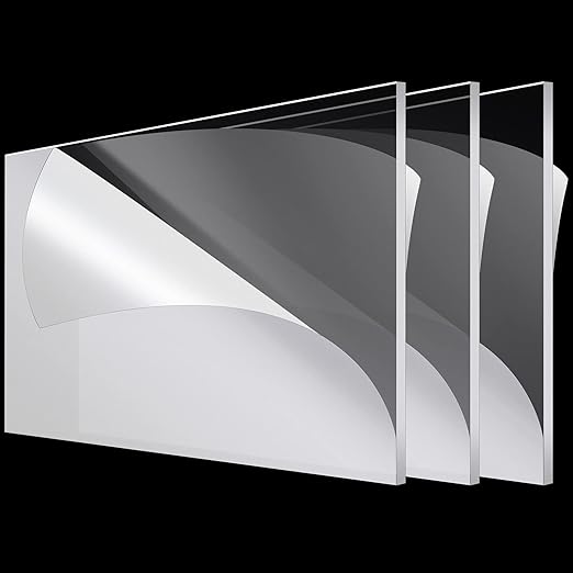 Roowest 3 Pcs 24'' x 36'', 1/8 Inch Thick Clear Acrylic Sheet Panels Transparent Cast Sheet Plastic Panels with Protective Film Cut to Size Cast Acrylic Board for Craft DIY Projects