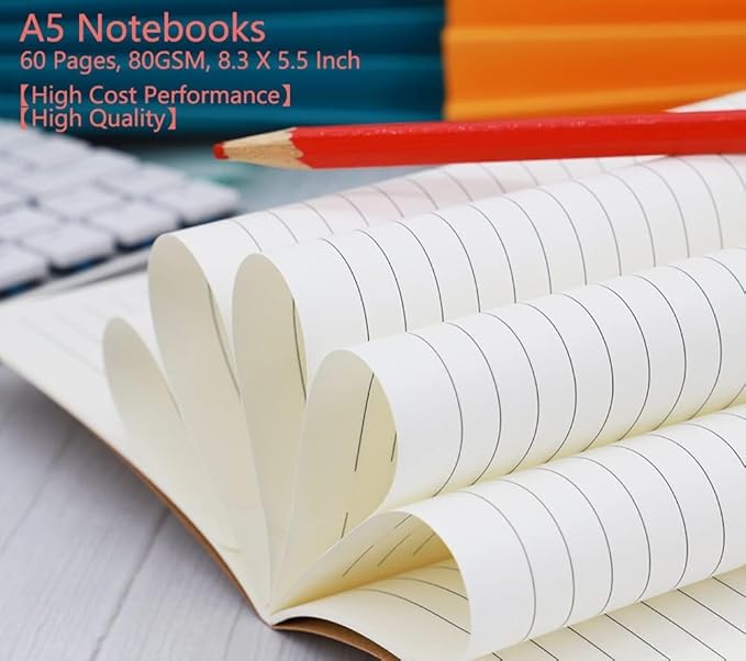 48 Pack Notebook Journals for Travelers, Students and Office, Writing Diary Subject Notebooks Planner with Thick Paper, 60 Pages, 30 Sheets, 8.3x5.5 inch, A5 Size, Travel Journal Set.(Lines)