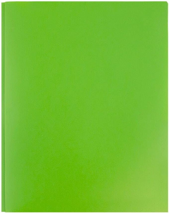 JAM PAPER Plastic Color Pop Folders - 2 Pocket Durable Folders with Metal Prongs Fastener Clasps - Lime Green - 3/Pack