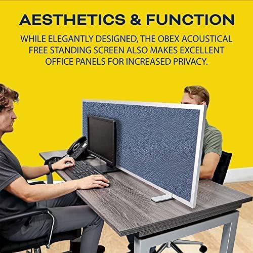 OBEX Acoustical Free Standing Privacy Screen, Cubicle Accessories Desk Privacy Panel, Desk Dividers for Office, Office Furniture Partitions Portable Sound Proof Dividers, 12" x 66", Graphite