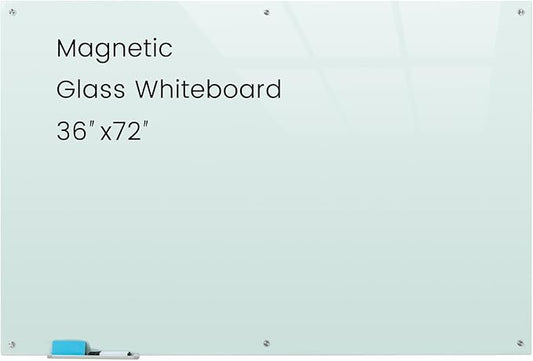 Gooderboard Glass Magnetic White Board - 72 x36 Inches Dry Erase Whiteboard for Wall, Frameless Wrting Board for Display, Large Wall Mounted Glass Board for School, Office and Home