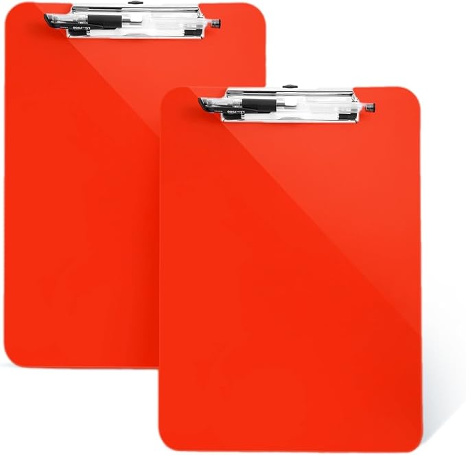 TFDLCG zm 2 PCS Red Plastic Clipboards Nursing Clipboard,Teacher Clip Boards 8.5x11 with Pen Holder, A4/Letter Size,Cute Clipboards for Women Kids,Classroom Office Home