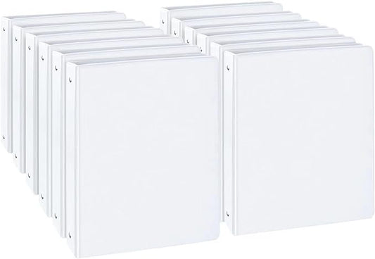 CIXILDTS 1-inch Round Ring Binder, Standard 3 Ring Binder Fit Letter Size Paper, Presentation View Binders, White,12-Pack