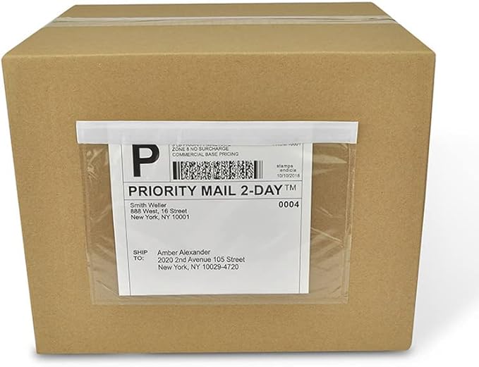 BEUYI Clear 7.5'' x 5.5'' Packing List Envelopes, Adhesive Shipping Label Pouch/Sleeve (100 Pack)