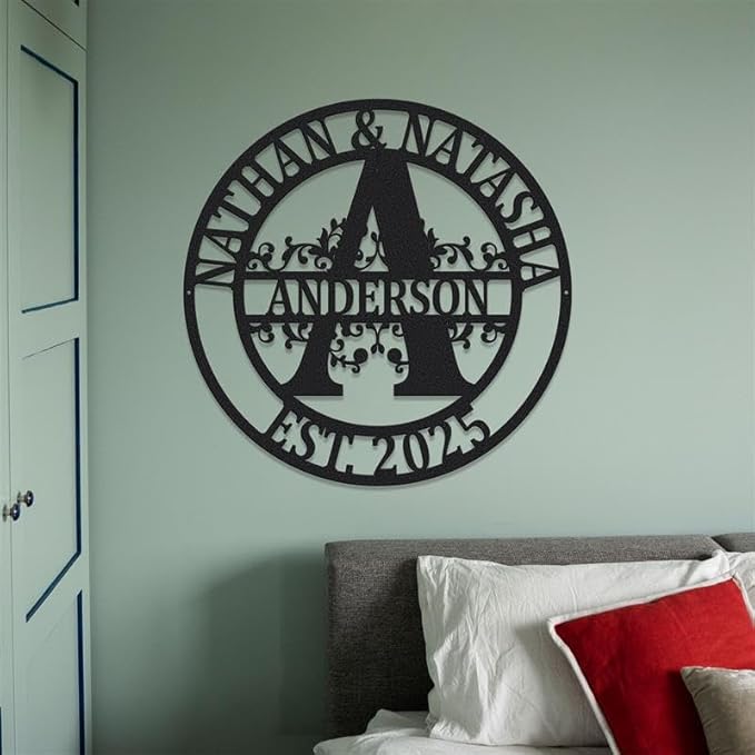 Custom Metal Signs | Personalized Monogram Name Sign | Outdoor Wall Art for Family Name | Custom Name Metal Sign, Last Name, Anniversary, Wedding Gifts for Women, Wife, Parents, couple (Design 12)