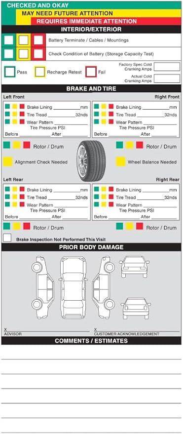 Visual Vehicle Inspection Report – 2-Part Carbonless Vehicle Checklist, Snap-Out Auto Service Forms, Fleet Maintenance Logs, Car Checkup Sheets - White & Canary 8.5"×11" - Pack of 1000