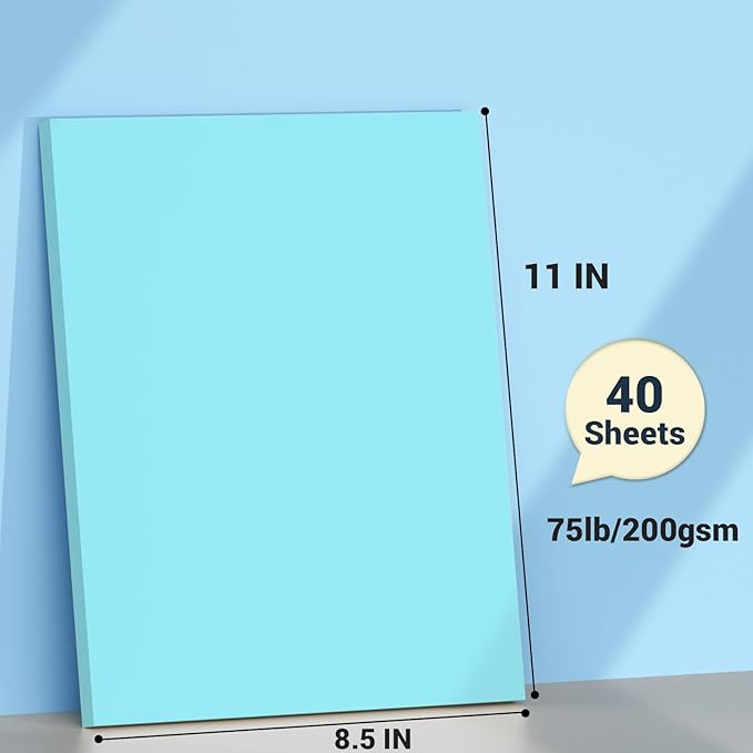 Cardstock 8.5 x 11, Thick Printer Paper 75 lb/200 gsm, 40 Sheets Card Stock Blue, Heavy Card stock, Art CardStock Paper for Invitations, Diy Cards, Business Cards, Menus, Crafts, Drawing etc