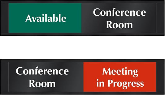 SmartSign Conference Room Door Sign Meeting In Progress/Available Door Slider for office | 2.25" x 10" Plastic Black, Made in USA