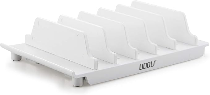 UDOLI Adjustable Universal Cell Phone Dock Stand Holder, Tablet Organizer Multi Device Desktop Stand for iPhone Samsung Galaxy Google Nexus Kindle - No Charging Port (White)