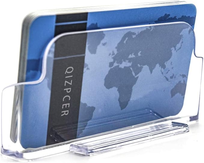 Qizpcer 16 Pack Clear Desktop Business Card Holder Display, Plastic Business Card Stand for Office