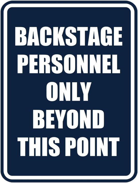 Portrait Round Backstage Personnel Only Beyond This Point Door or Wall Sign Easy Installation | Music | Concert | Festivals Sign (Navy Blue/White) - Large
