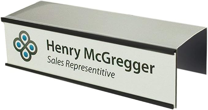 Over the Cube The Original Quality Aluminum, Changeable Cubicle Nameplate Holder, Satin Silver Base, and Matte Black Name Plate Holder, (2.25" cubicle wall depth) - Made in the USA