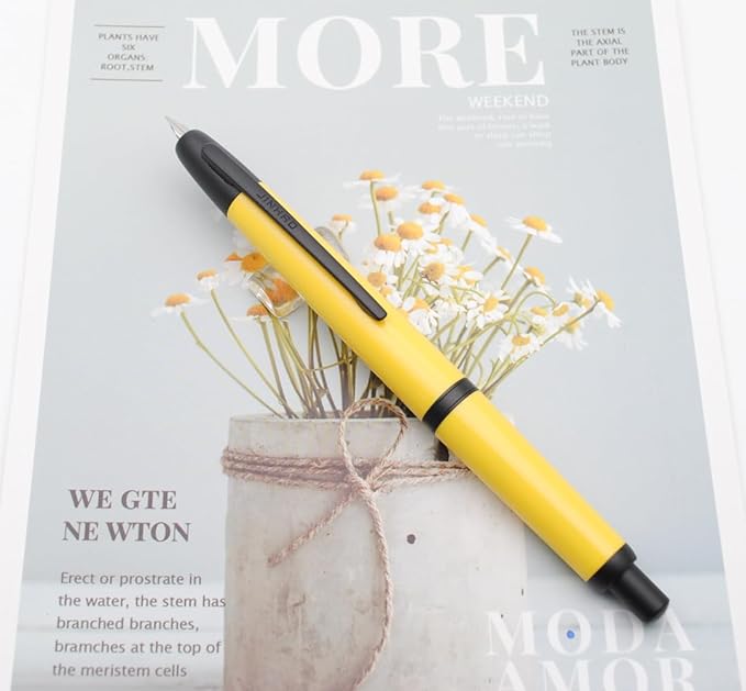 JINHAO 20 Press Fountain Pen, Retractable Capless Resin Pen with Ink Converter (EF Nib 0.4mm, Lemon Yellow - Black Clip)