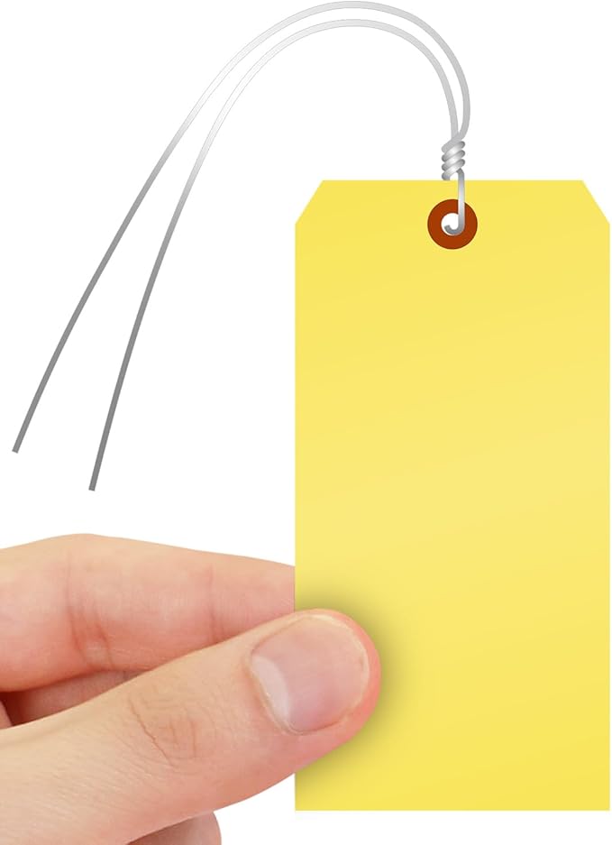 SmartSign (Pack of 1000) Yellow Plastic Tags with Wires, 6.25 x 3.125 inch, Metal Eyelet, 10 mil Tear-Proof Polylith Plastic, Writable