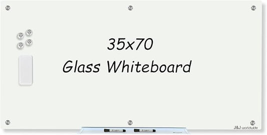 Magnetic Glass Whiteboard 6' x 3', Large Glass Dry Erase Board 70 x 35 Inches for Wall, Large White Board Frameless for Office Home & School