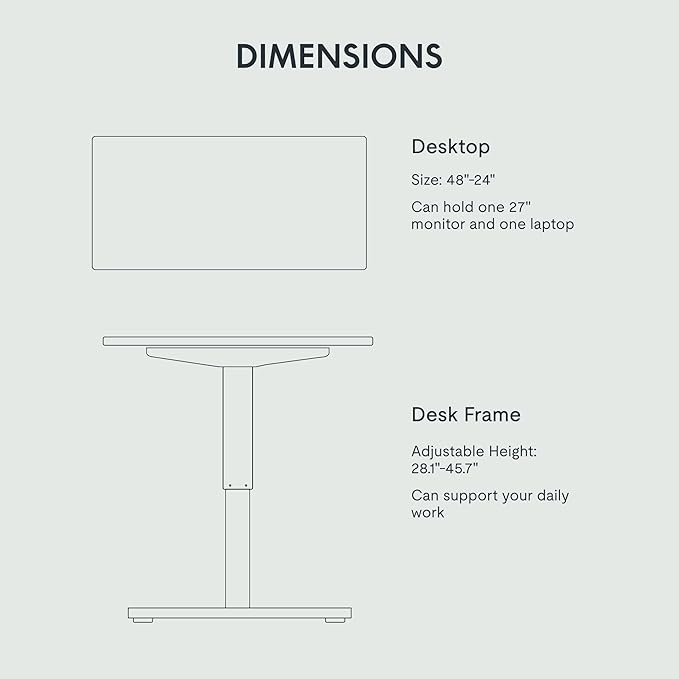 FLEXISPOT EN1 One-Piece Standing Desk with 1-Inch Thick Seamless Desktop, 48"x24" Electric Height Adjustable Desk for Home Office, Multi-Monitor Setups & Easy Assembly, Black