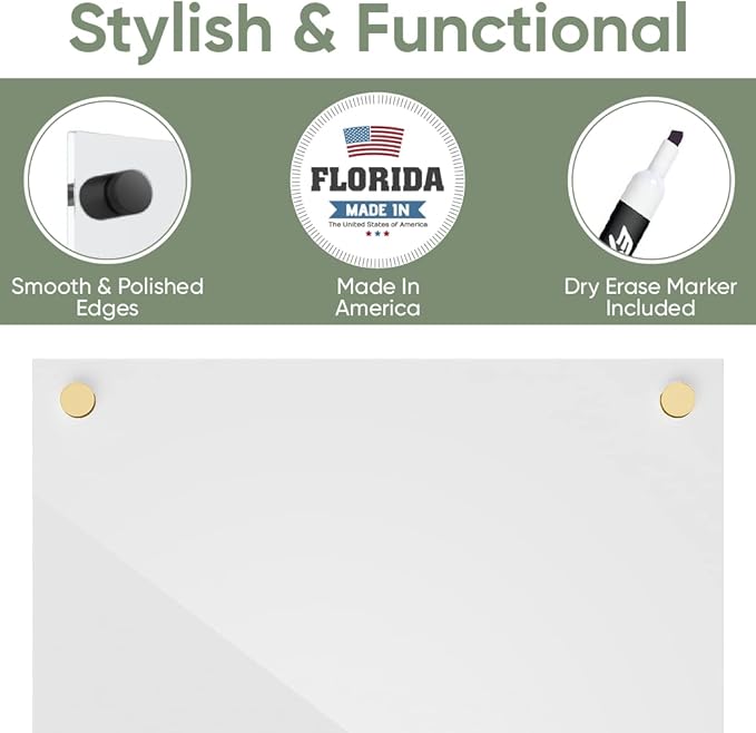 Ships Next Day, Made in USA - Acrylic Dry Erase Board | Non-Magnetic Dry Erase Board | Hanging Frameless White Board | Acrylic for Office, School and Home Walls | for Kids & Adults (White - 16x20)