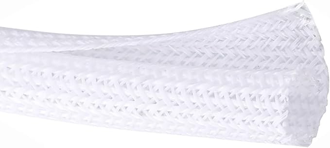 QCSIW 50ft 1 Inch White Cable Sleeve – Split Wire Loom Tubing Cord Protector – Flame Retardant Polyester Cable Management Wrap for Desk, TV, PC – Pet Chew Resistant & Easy to Cut