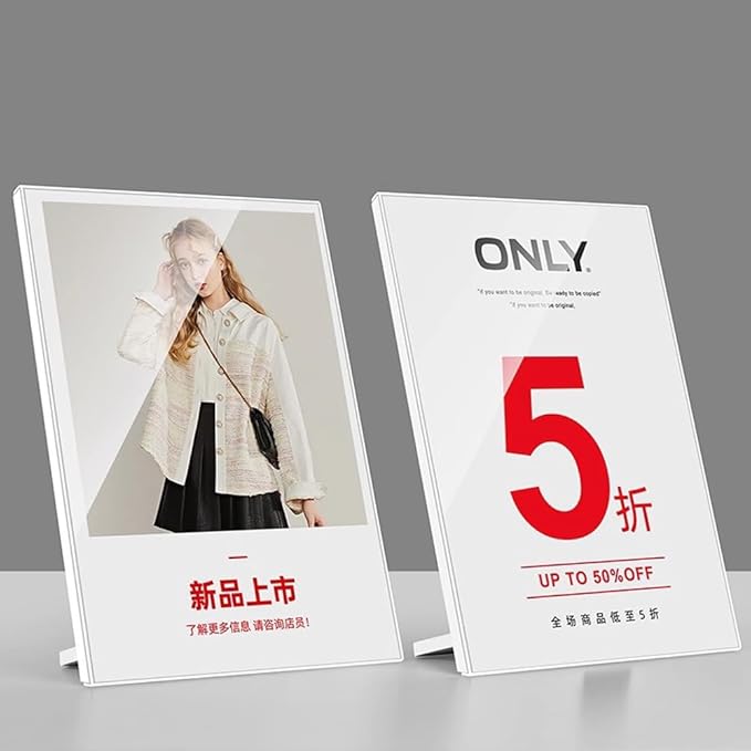 ECKEK Acrylic Sign Holder A3/A4/A5 Menu Displays L Shape Sign Stand Table Top Sign Stand (Vertical A4 210×297mm/8.27×11.69 inches)