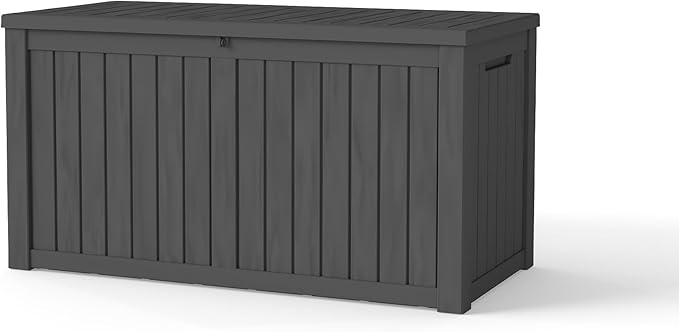 PATIOEASY Outdoor Storage Box 150GAL Waterproof Resin Deck Box,UV-Resistant Lockable Package Delivery Bin for Garden Tools,Large Patio Outside Cushions,Pool Accessories Supplies,Chest,Furniture,Black
