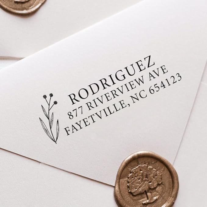 Custom Floral Address Stamp | Choose from 12 Designs | Multiple Ink Color Options | Envelope Return Address Stamp for Couple or Family (Design 11, Extra Large)